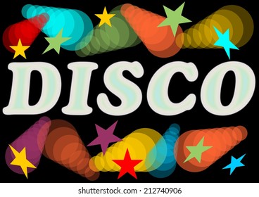 Disco billboard with rainbow neon lights and stars
