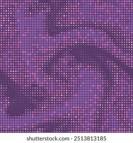 Disco bright shiny halftone pink and violet gradient background. Dotted twisted wavy pattern. Stylish tile of mosaic. Vector wallpaper