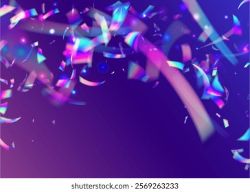 Disco Burst. Birthday Confetti. Glare Pattern. Blue Art Glitter. Digital Banner. Retro Iridescent Illustration. Isolated Paper. Carnaval Ribbon. Pink Disco Burst