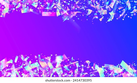 Disco Burst. Isolated Poster. Glare Iridescent Explosion. Carnival Confetti. Pink Art Ribbon. Laser Pattern. Party Effect. Falling Flag. Blue Disco Burst