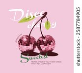 Disco cherry vector illustration on  background vintage 3d cherry illustration it