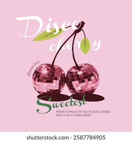 Disco cherry vector illustration on  background vintage 3d cherry illustration it's good for girl t-shirt print, vector illustration