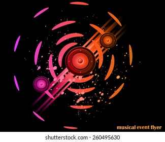 Disco club flayer with colorful elements. Ideal for poster and music background