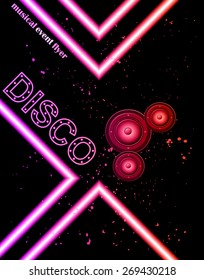 Disco club flayer with colorful elements. Ideal for poster and music background.