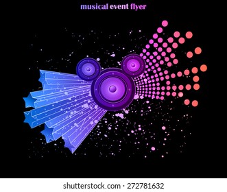 Disco club flayer with colorful elements. Ideal for poster and music background.