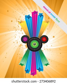 Disco club flayer with colorful elements. Ideal for poster and music background.