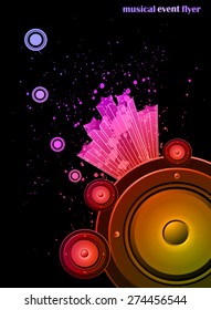 Disco club flayer with colorful elements. Ideal for poster and music background.
