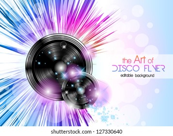 Disco club flyer with a lot of abstract colorful design elements. Ideal for poster and music background.