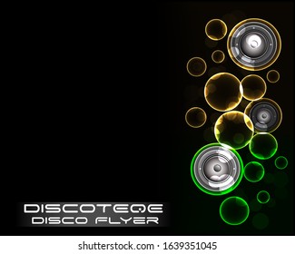 Disco club flyer with colorful elements. Ideal for poster and music background.