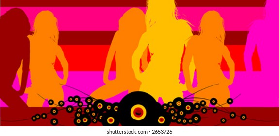 Disco Club Girls Vector Background