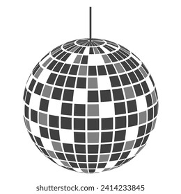 Icono de bola de espejos del club disco. Luminosa discoteca. Discoball de la fiesta de baile. Glitterball en estilo discoteca retro. Símbolo de la vida nocturna aislado en fondo blanco. Ilustración plana del vector