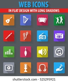 Disco Or Club web icons in flat design with long shadows