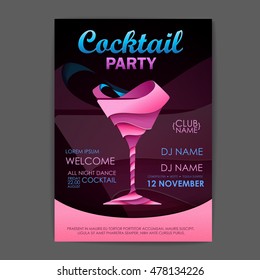 Disco cocktail party poster. 3D cocktail design.