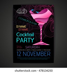 Disco cocktail party poster. 3D cocktail design.