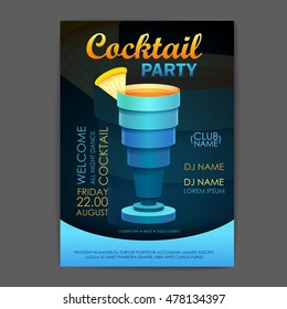 Disco cocktail party poster. 3D cocktail design.