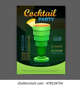 Disco cocktail party poster. 3D cocktail design.