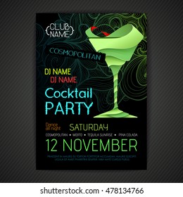 Disco cocktail party poster. 3D cocktail design.