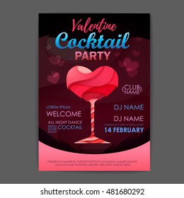 Disco cocktail party poster. 3D cocktail design. Happy valentine day