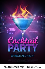 Disco cocktail party poster vector illustration