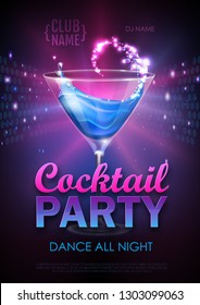 Disco cocktail party poster vector illustration