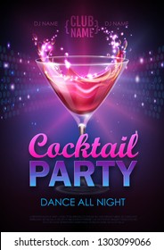 Disco cocktail party poster vector illustration