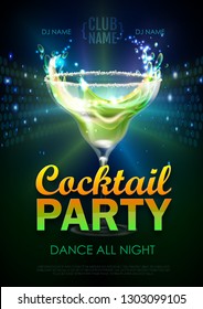 Disco cocktail party poster vector illustration