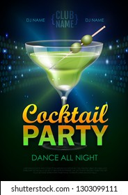 Disco cocktail party poster vector illustration