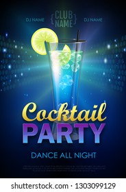 Disco cocktail party poster vector illustration