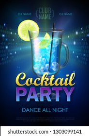 Disco cocktail party poster vector illustration