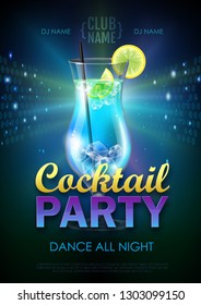 Disco cocktail party poster vector illustration