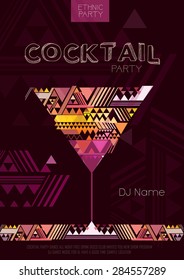 Disco cocktail poster with triangle background