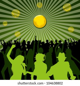 Disco concept, vector people silhouettes, dancing and singing