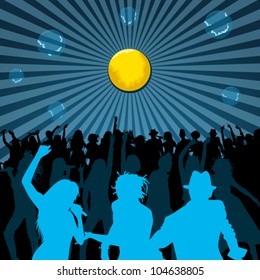Disco concept, vector people silhouettes, dancing and singing