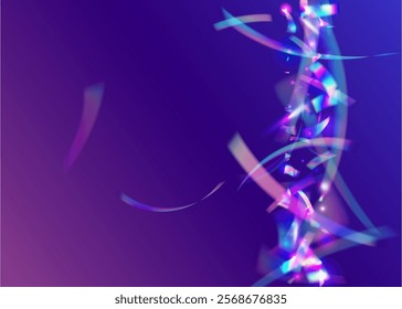 Disco Confetti. Happy Template. Laser Iridescent Serpentine. Color Ribbon. Hologram Effect. Pink Art Glitter. Falling Tinsel. Digital Poster. Blue Disco Confetti