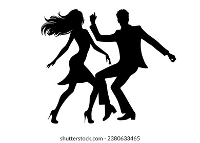 Silueta de baile Disco Pareja. Ilustración del vector