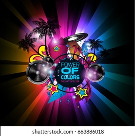 Disco Dance Art Design Poster with Abstract shapes and drops of colors behind the space for text. Modern Artistic flyer or party thai background.