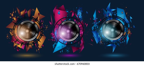 Disco Dance Art Design Poster with Abstract shapes and drops of colors behind the space for text. Modern Artistic flyer or party thai background.