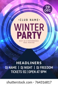 Disco Dance Flyer Poster Template. DJ Winter Party Event Decoration Background Invitation Design.