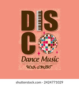 Eslogan de tipografía de música de baile disco. Diseño de ilustración vectorial para gráficos de moda, estampados de camisetas, carteles.