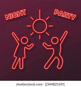 disco dance neon sign, modern glowing banner design, colorful modern design trends on black background. Vector illustration.