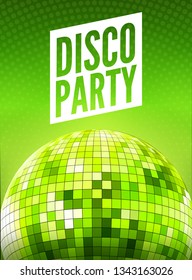 Disco dance party background flyer poster. Vector party template design. Light disco ball music.