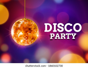 Disco dance party background flyer poster. Vector party template design. Light disco ball music