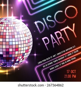 Disco dance party poster with glass ball decoration vector illustration