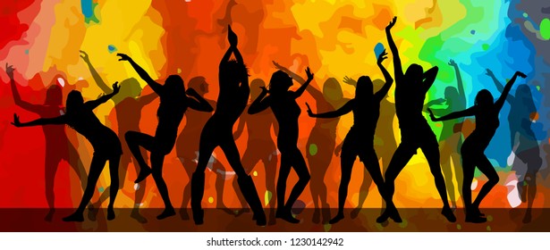 Disco. Dancing girls. Vector illustration