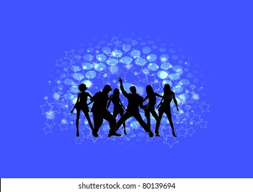 Disco dancing and young people. Vector illustration