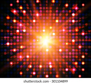 Disco design. Abstract colorful background with circle texture & flash. Vector illustration