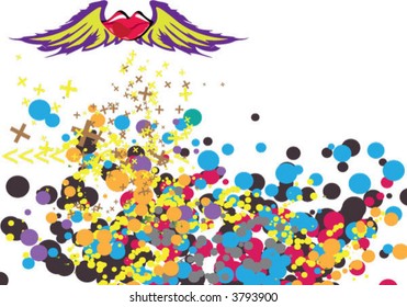 disco dots (vector) - illustrated flying lips / background