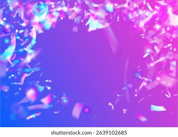 Disco Effect. Festive Glitter. Abstract Flag. Purple Happy Background. Surprise Banner. Art Template. Glare Iridescent Serpentine. Color Confetti. Pink Disco Effect
