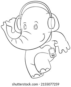 Disco elephant. Element for coloring page. Cartoon style.
