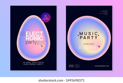 Disco Event. Futuristic Pattern For Magazine Vector. Trance And Nightlife Design. Bright Dance Party. Cool Art For Cover. Pink And Blue Disco Event